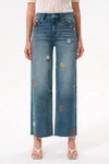 Mid Rise Embroidered Wide Leg Jeans