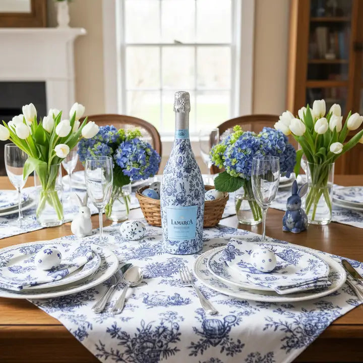 Blue Easter Bunny Toile Bottle Wrap