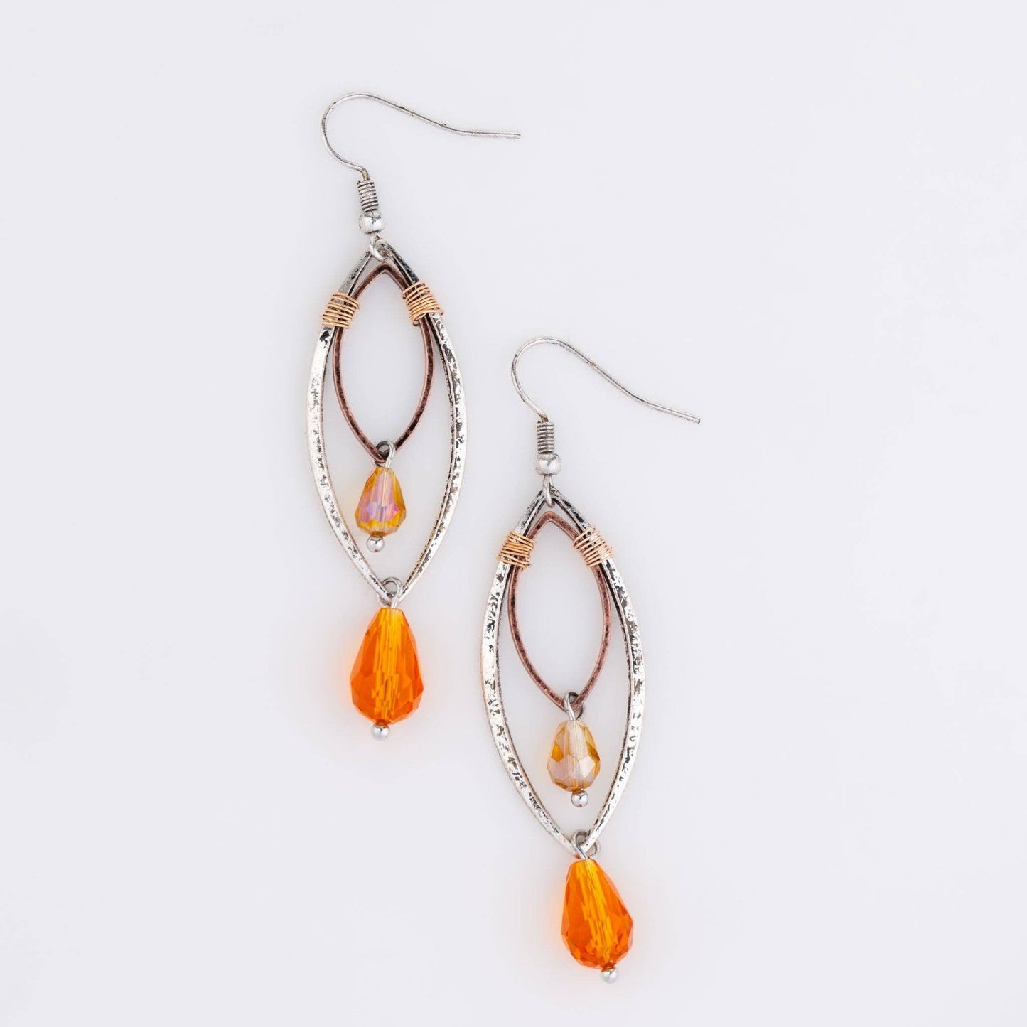 Orange Wire Wrap Beaded Earrings