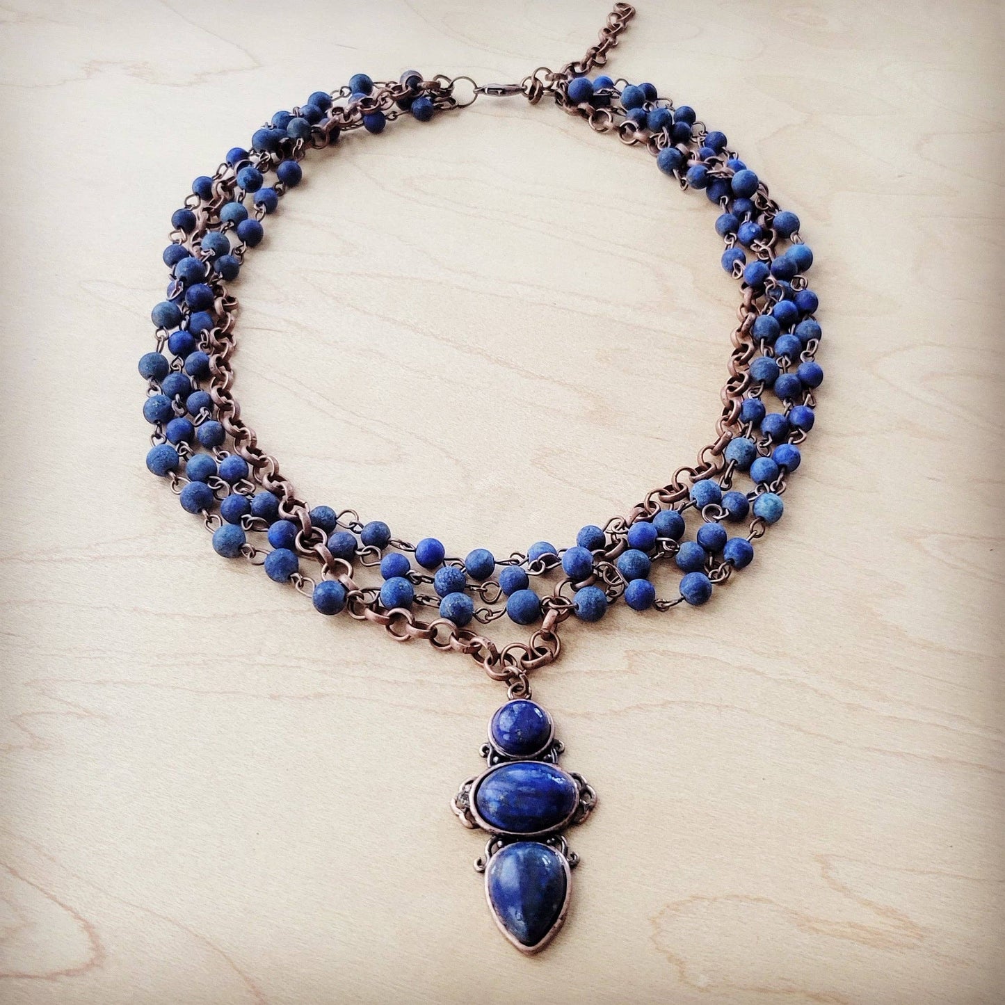 Blue Lapis Beaded Collar Necklace w/ Lapis Pendant