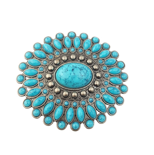 Turquoise Oval Western Floral Buckle