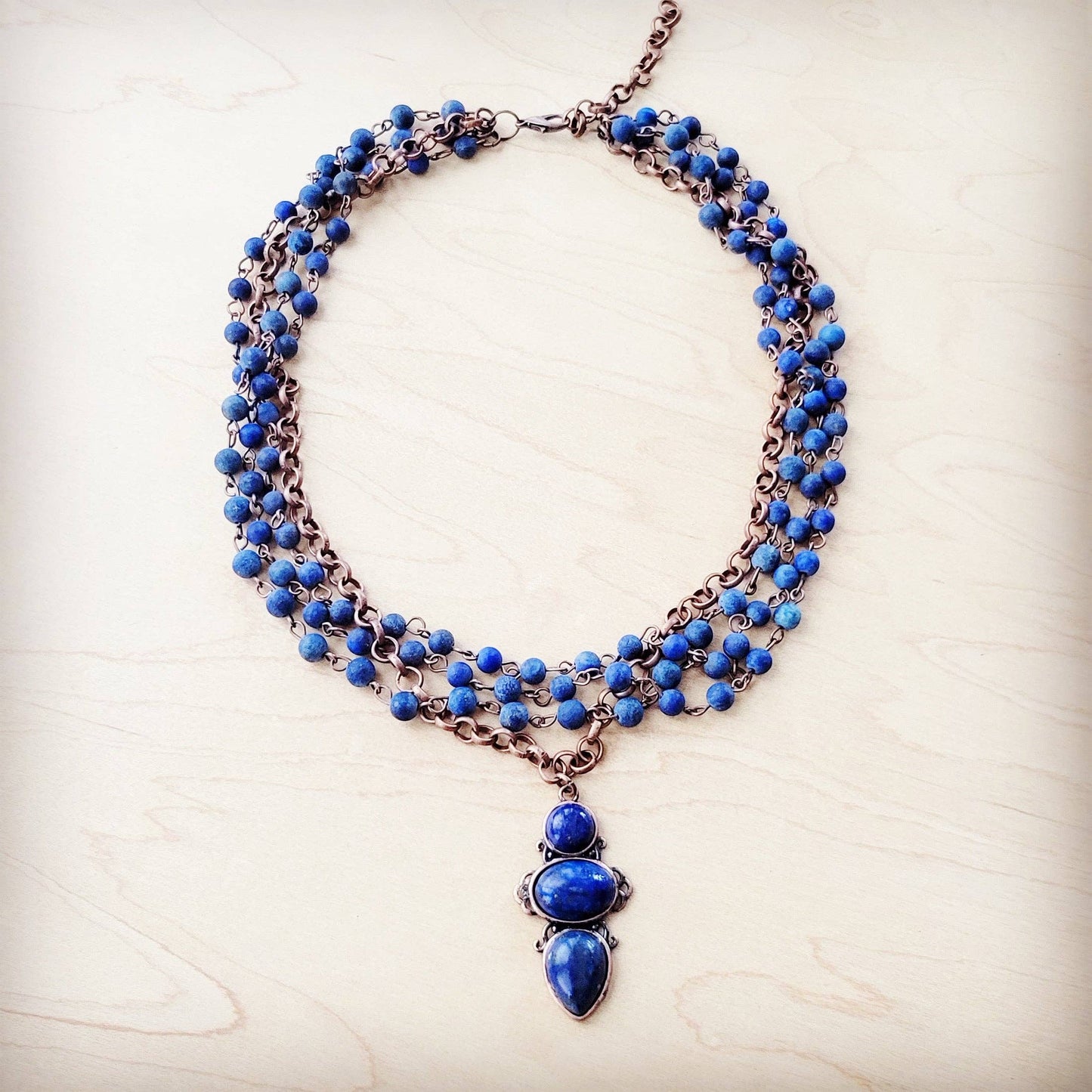 Blue Lapis Beaded Collar Necklace w/ Lapis Pendant