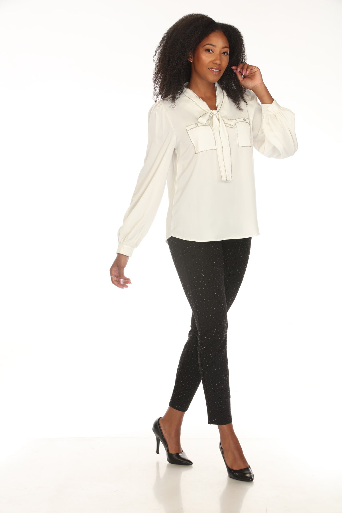 AZI – Sparkle Tie-Neck Blouse