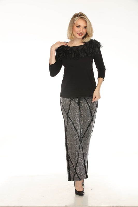 AZI – Black Feather Trim Top