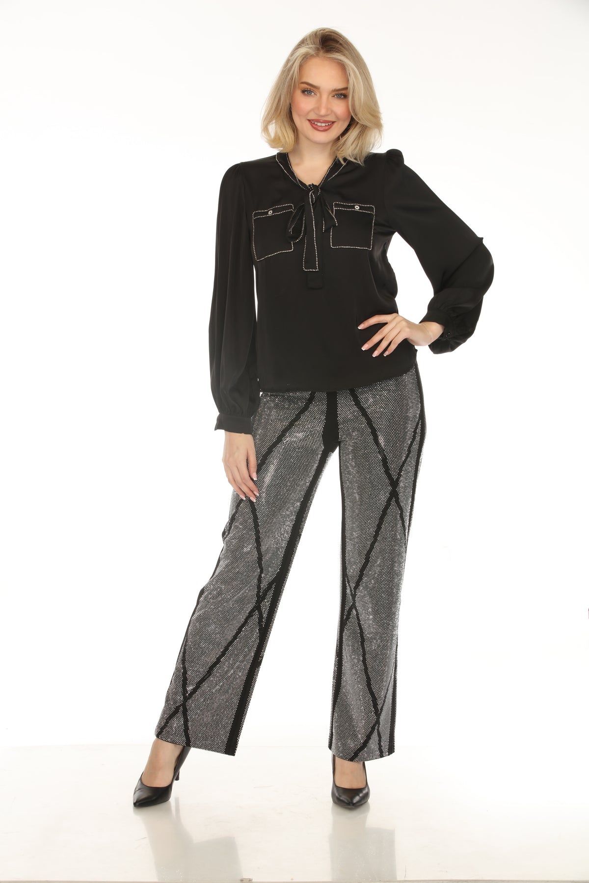 AZI – Sparkle Tie-Neck Blouse