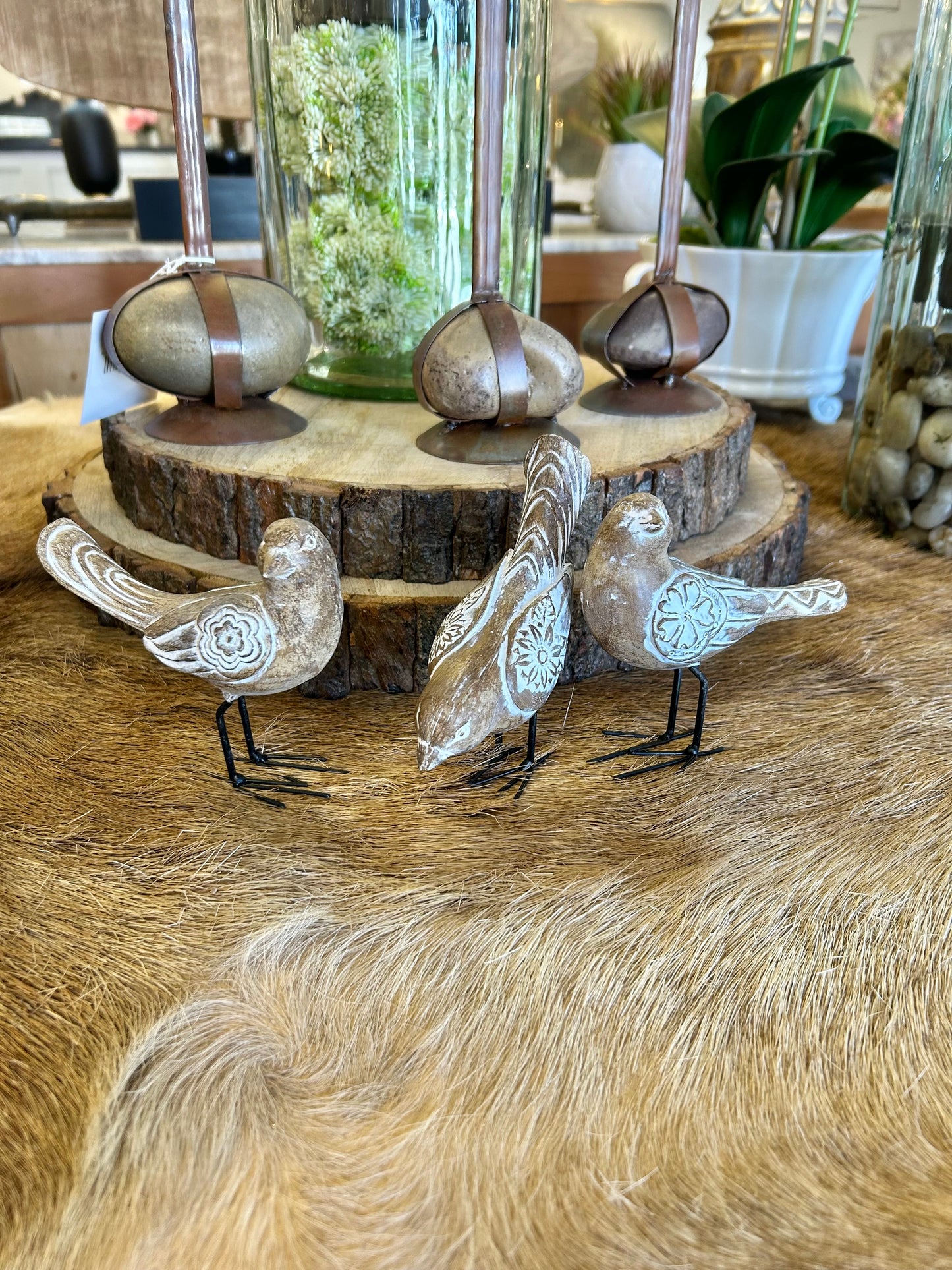 Carved Birds With Metal Legs