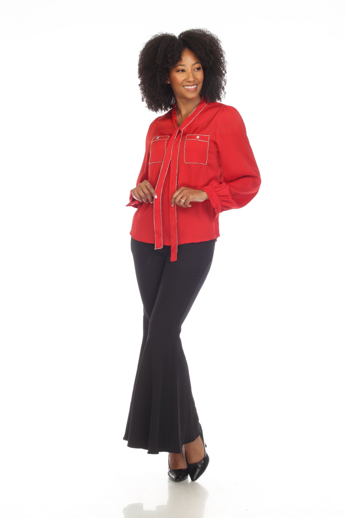 AZI – Sparkle Tie-Neck Blouse