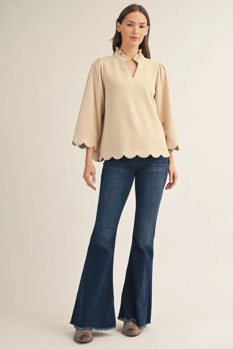 Suede Top with Scallop Edges - Champagne