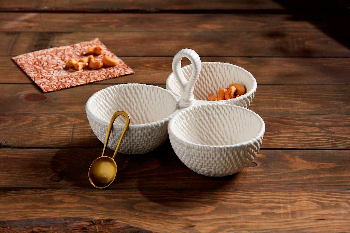 Woven Stoneware Triple Tidbit Set