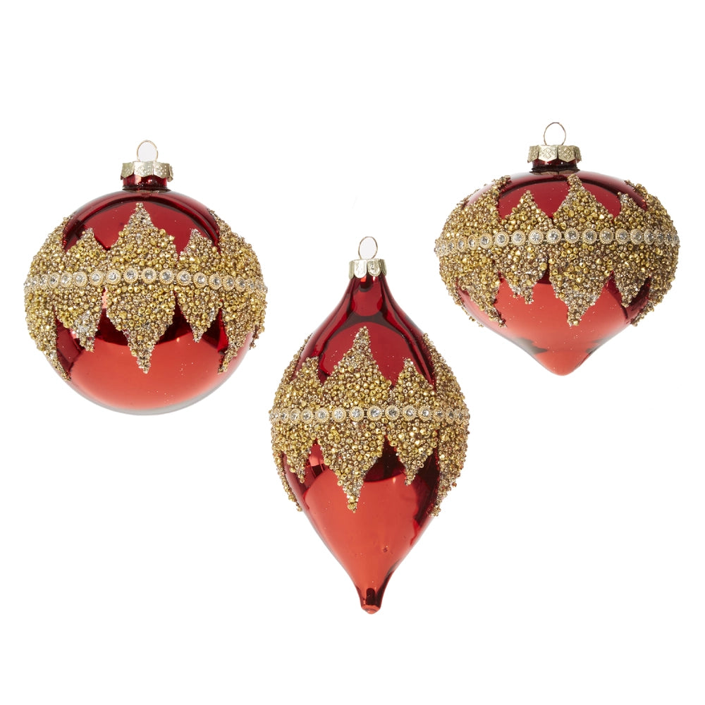 4" Jeweled Red & Gold Ornament