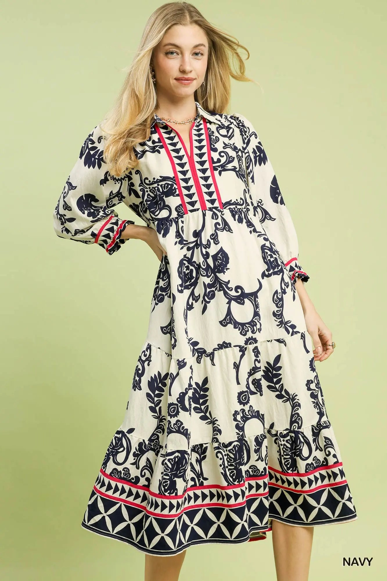 Print Tiered Midi Dress