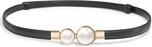 Shiny Black Belt with Gold Pearl Buckle