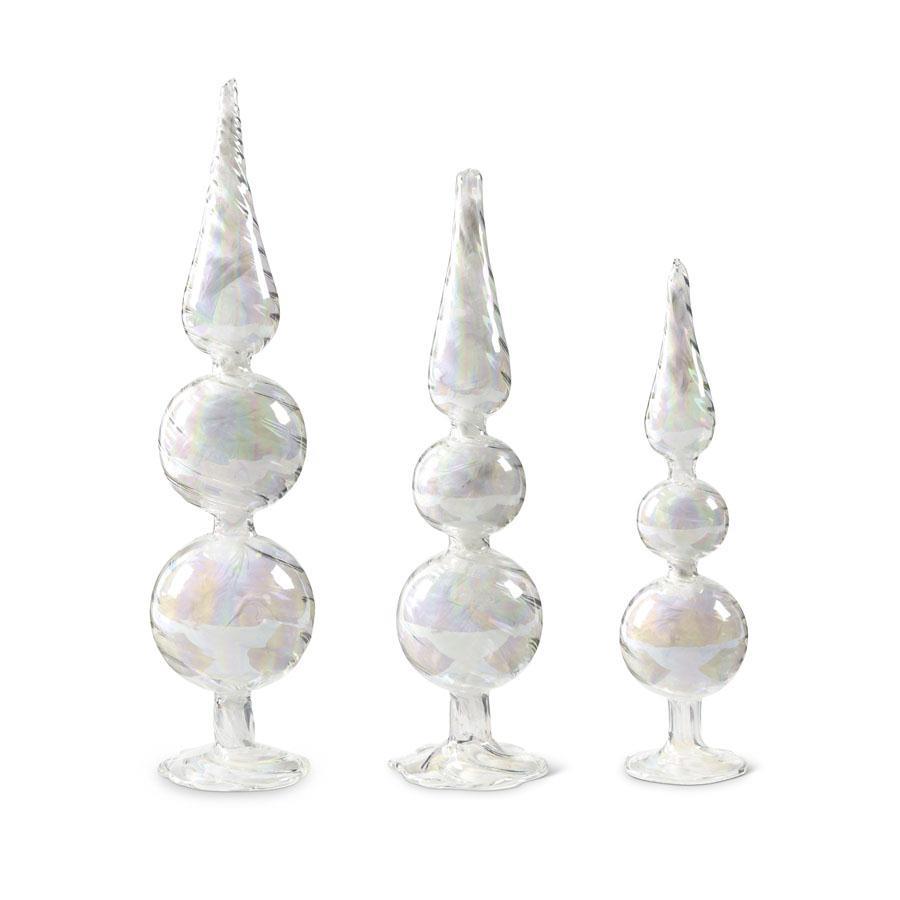 Glass Finials w/Ribbon Swirl Set of 2