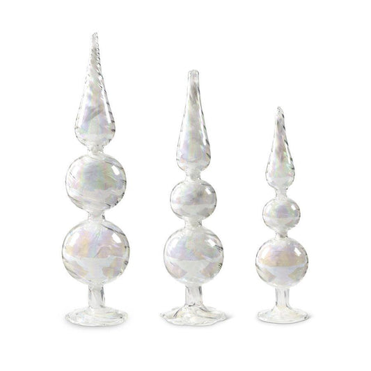 Glass Finials w/Ribbon Swirl Set of 2