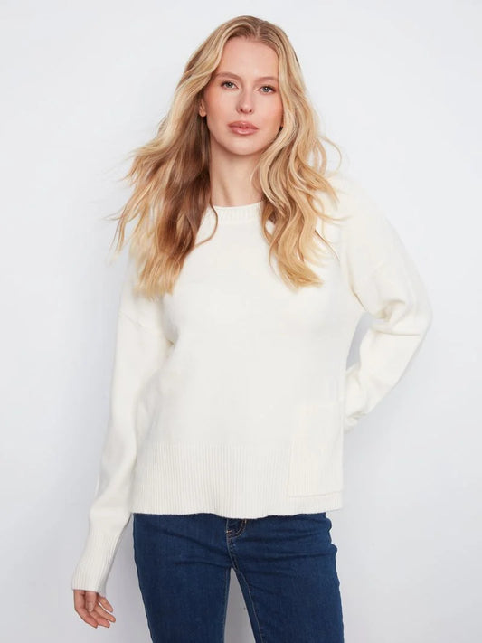 Charlie B Crew Neck Sweater with Pocket