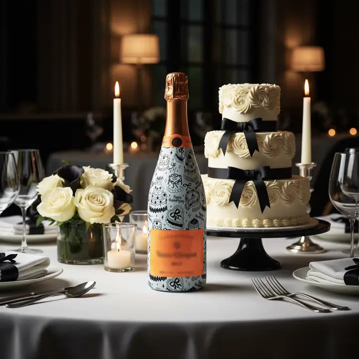 Black and White Anniversary Bottle Wrap