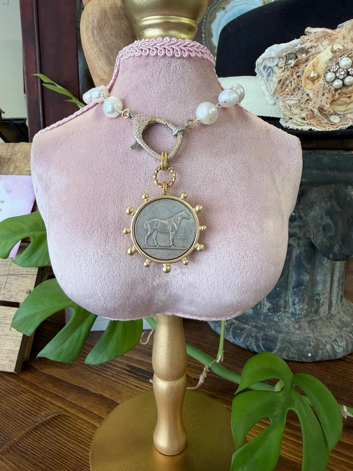 Pearl & Horse Pendant Necklace