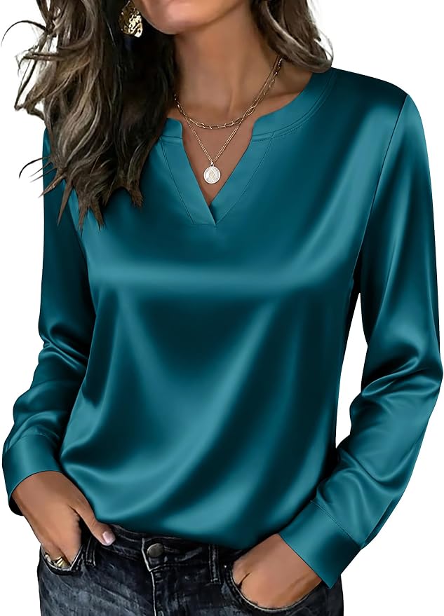 Silk Turquoise V-Neck Blouse