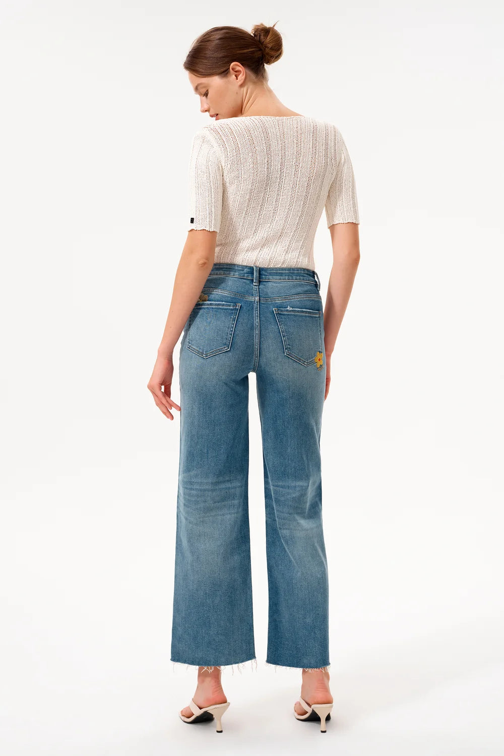 Mid Rise Embroidered Wide Leg Jeans
