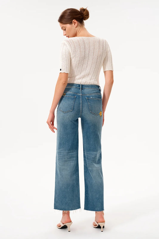 Mid Rise Embroidered Wide Leg Jeans
