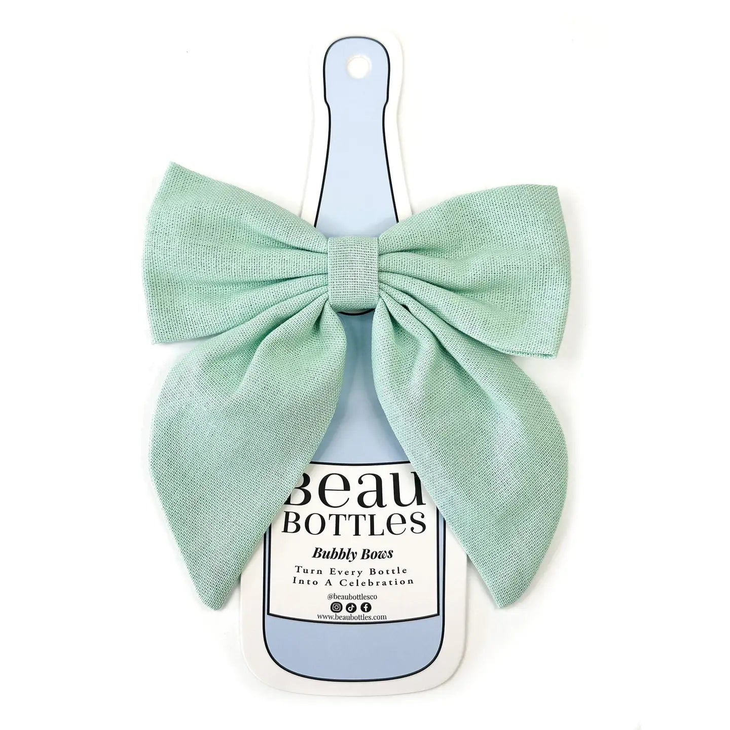 Mint Green Linen Bottle Bow