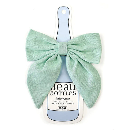 Mint Green Linen Bottle Bow