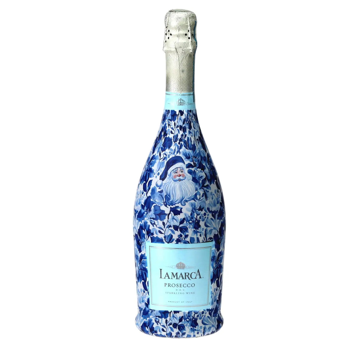 Blue & White Santa Prosecco Bottle Wrap