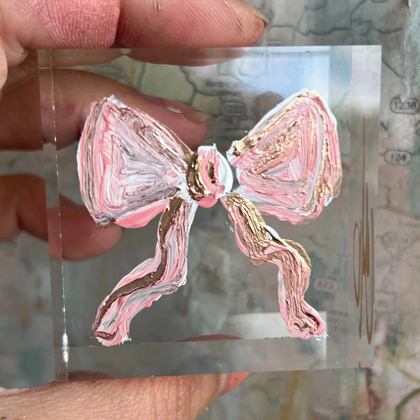 Pink Bow Lucite Block