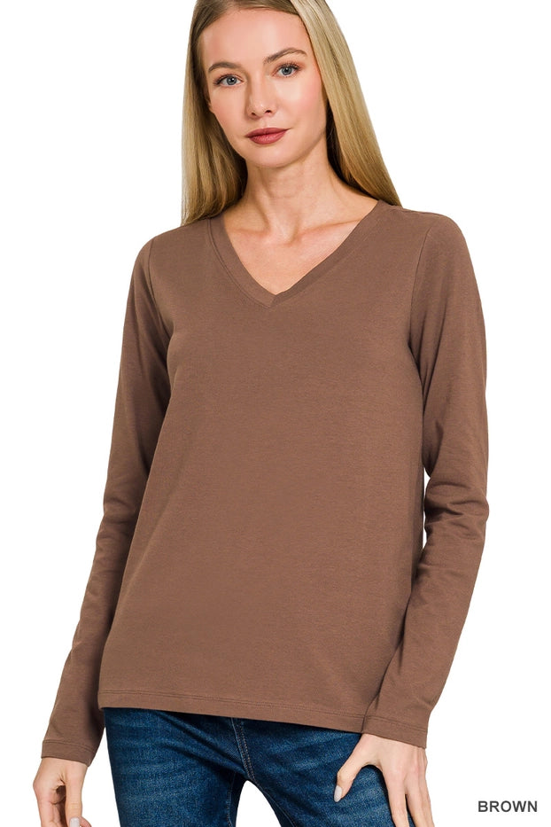 Cotton V-neck Long Sleeve Tee