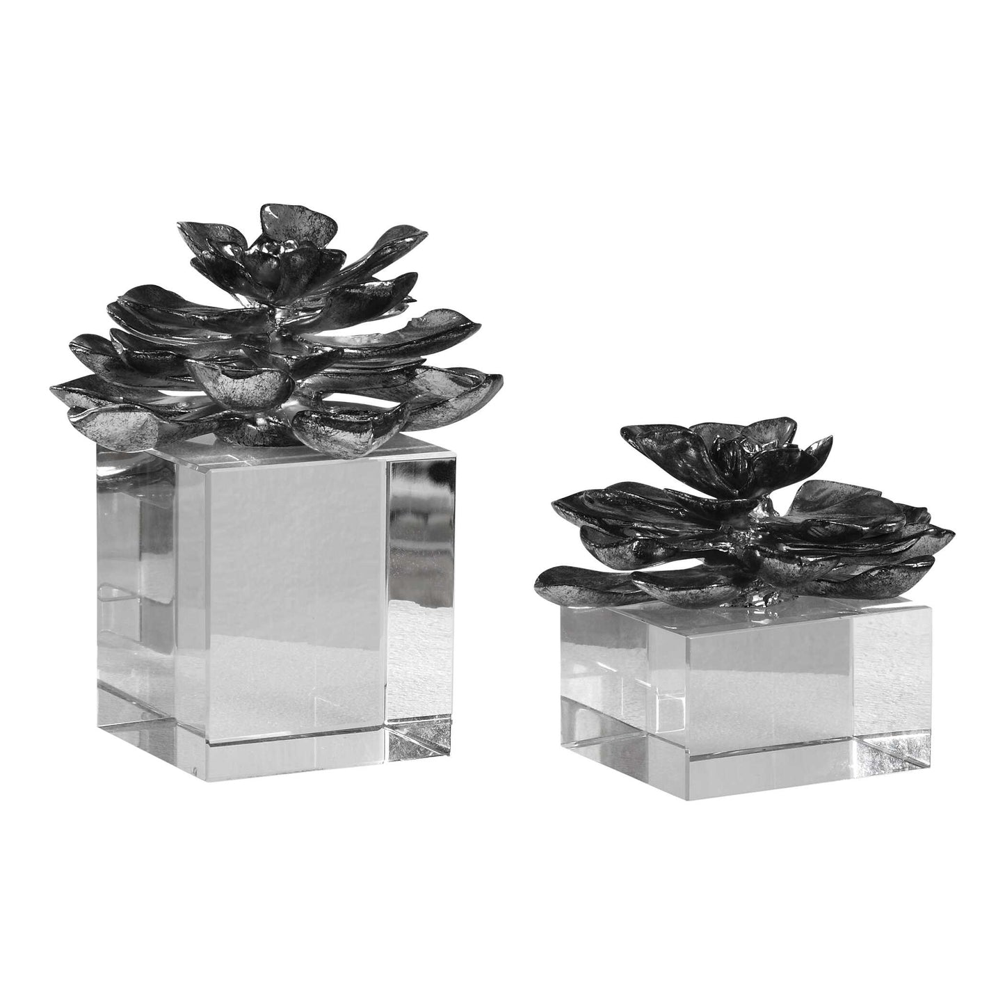 Uttermost Indian Lotus Metallic Silver Flowers Set/2
