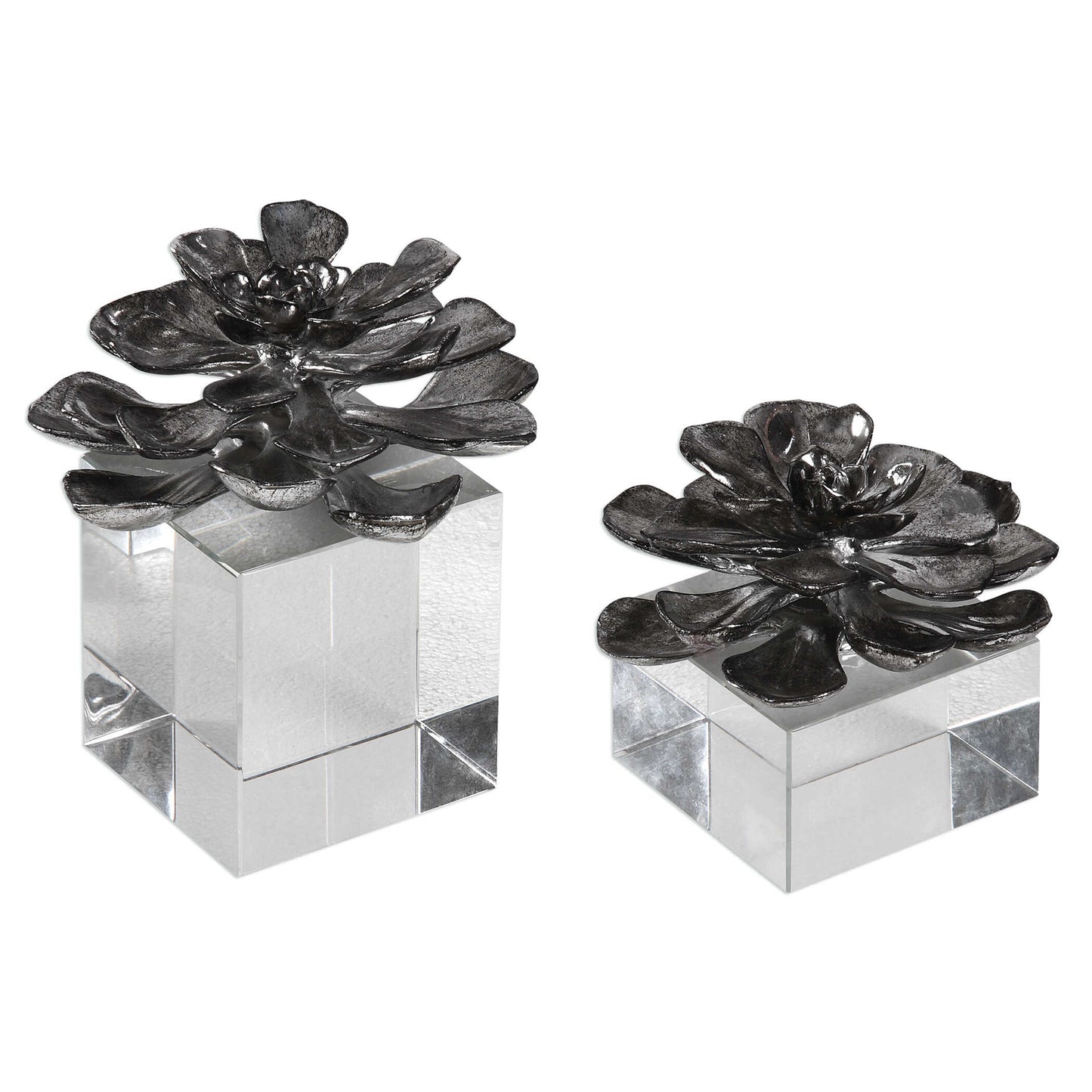 Uttermost Indian Lotus Metallic Silver Flowers Set/2