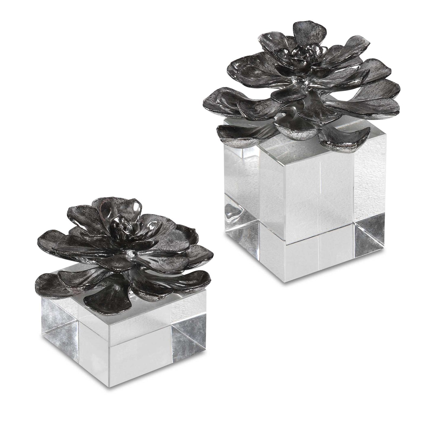 Uttermost Indian Lotus Metallic Silver Flowers Set/2