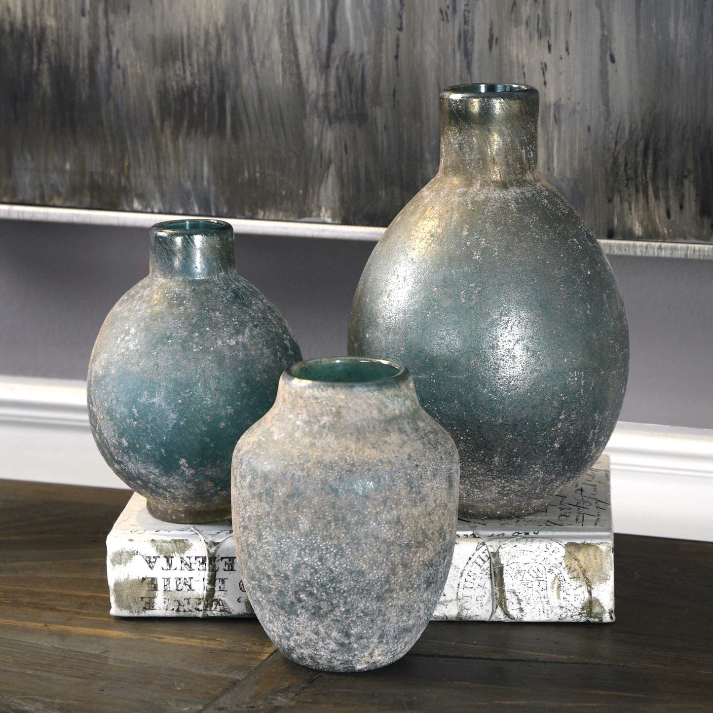 Uttermost Mercede Weathered Blue-Green Vases Set/3