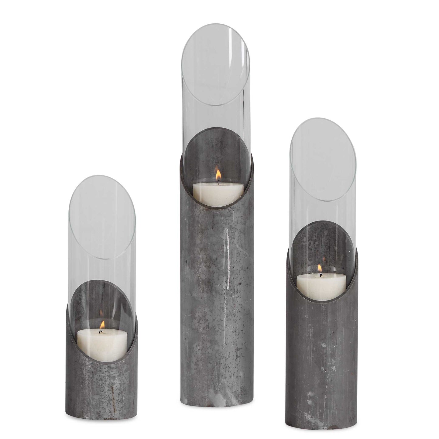 Uttermost Karter Iron & Glass Candleholders Set/3