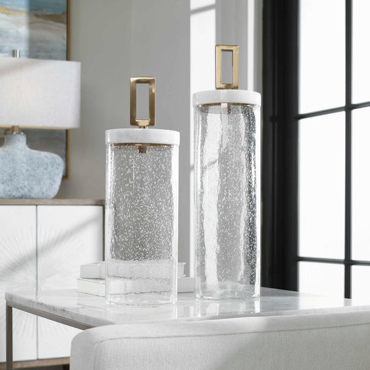 Uttermost Hayworth Seeded Glass Containers Set/2