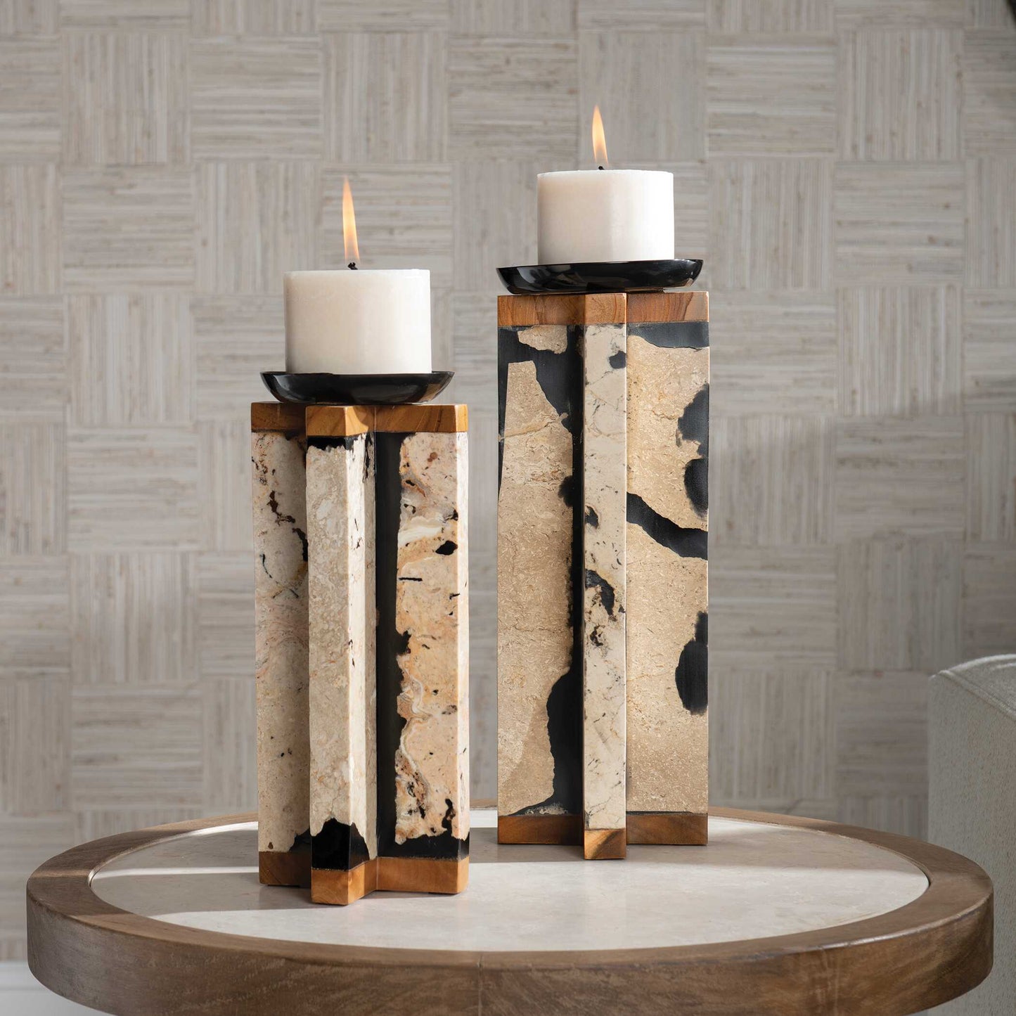 Uttermost Illini Stone Candleholders Set/2