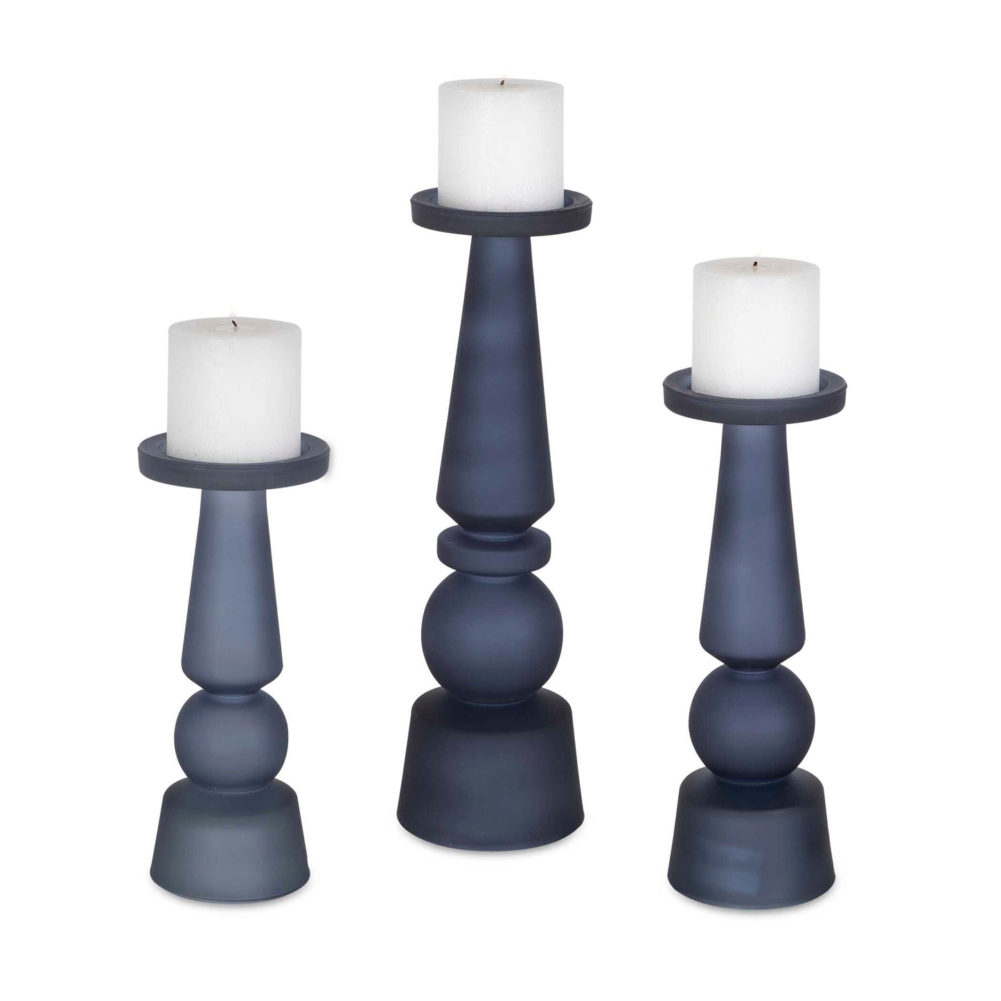 Uttermost Cassiopeia Blue Glass Candleholders Set/3