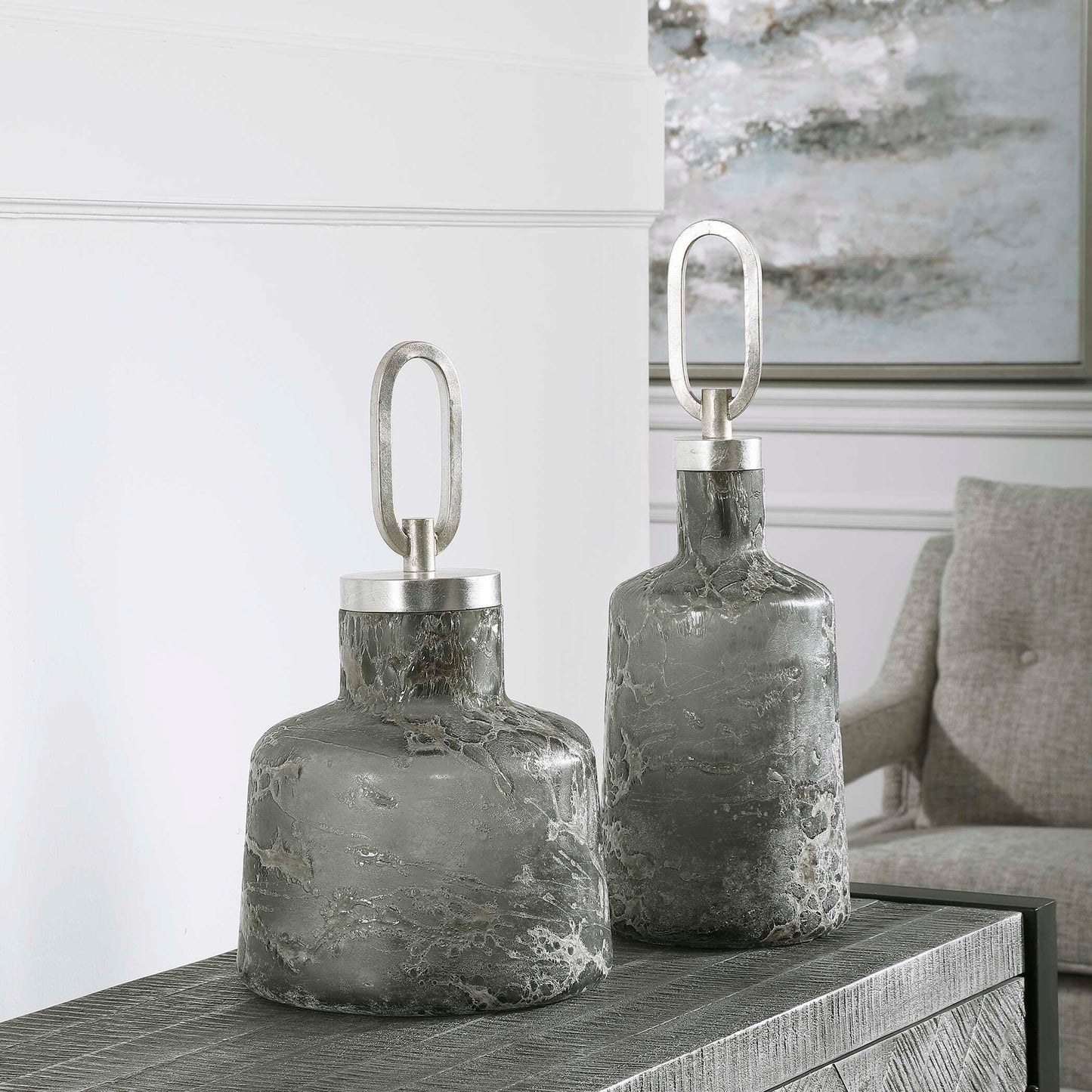 Uttermost Storm Art Glass Bottles Set/2
