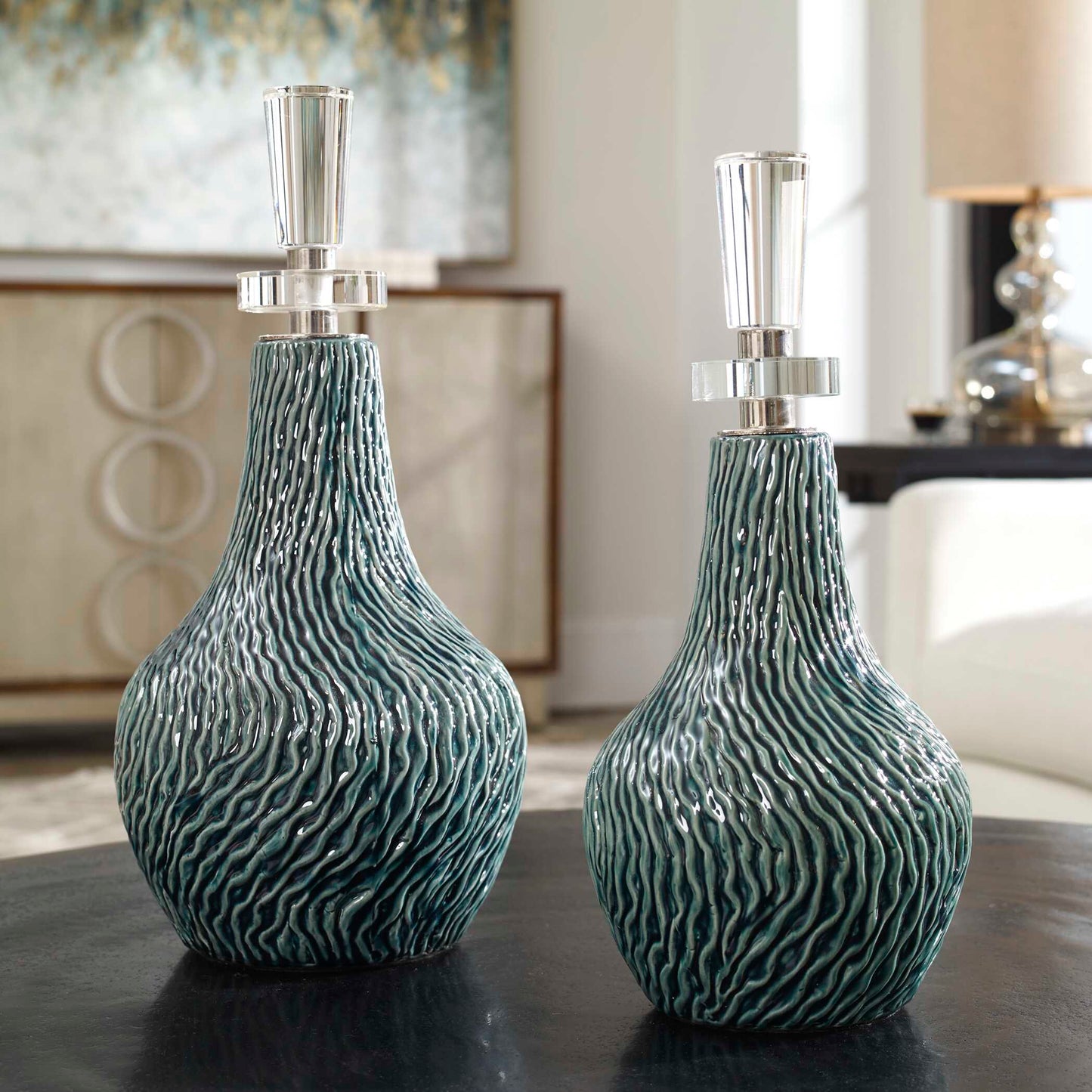 Uttermost Almera Dark Teal Bottles Set/2