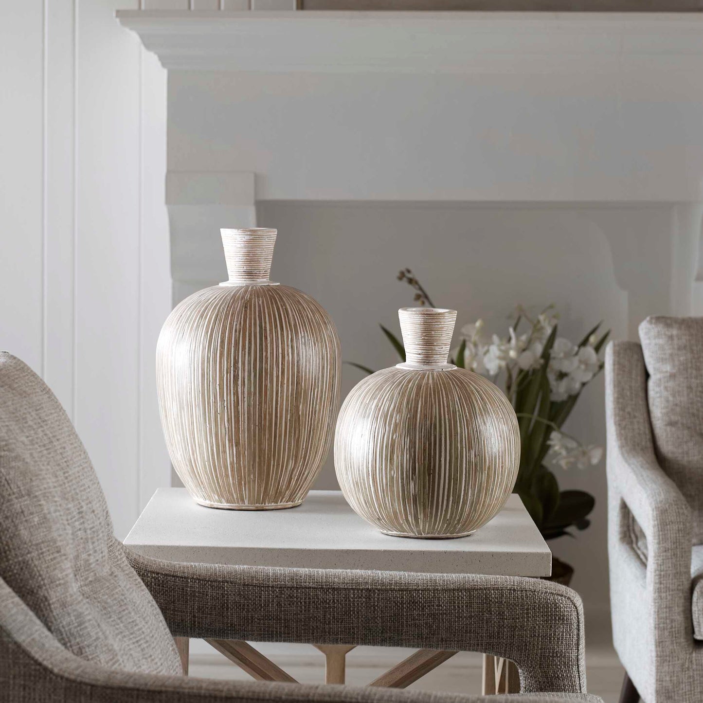 Uttermost Islander White Washed Vases Set/2