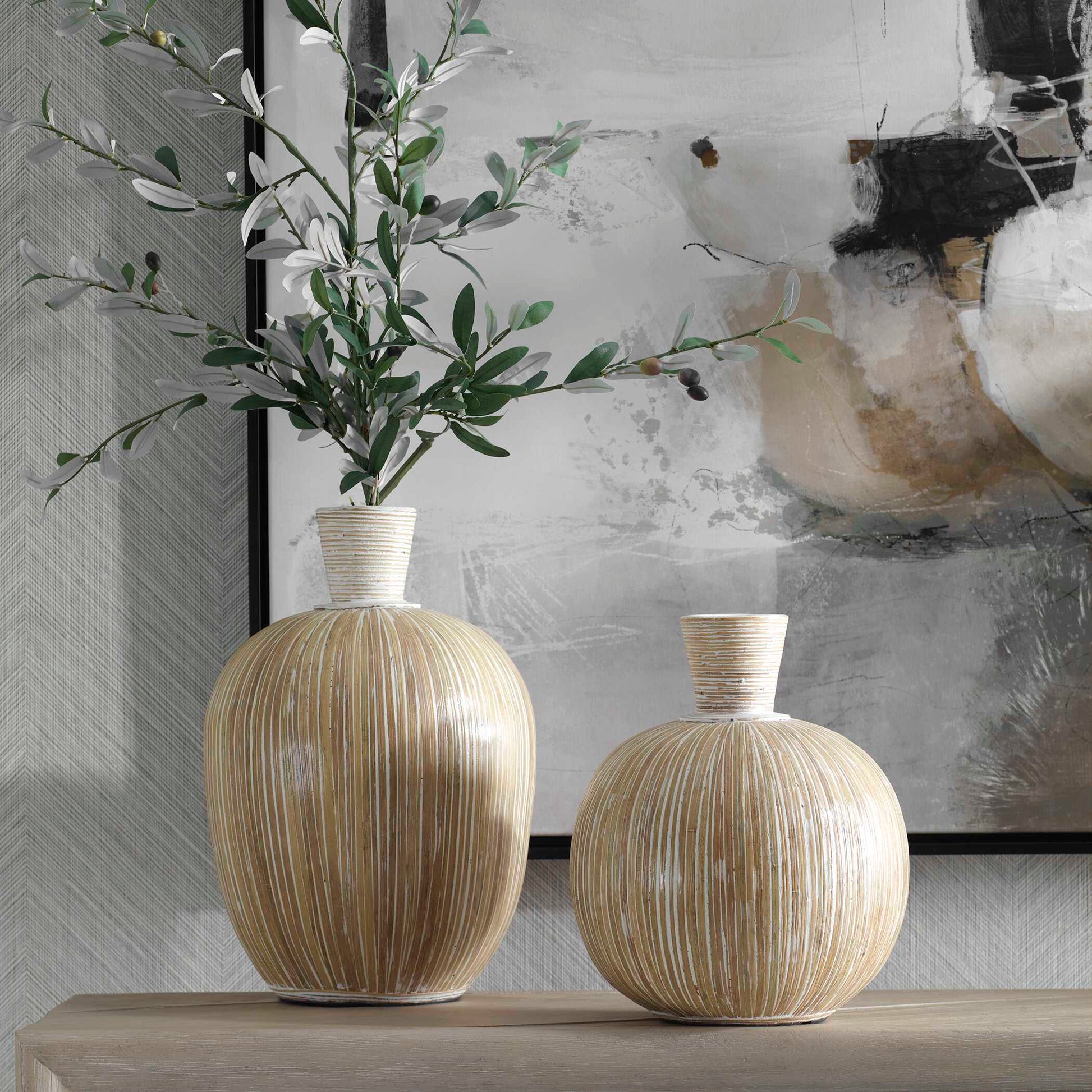 Uttermost Islander White Washed Vases Set/2
