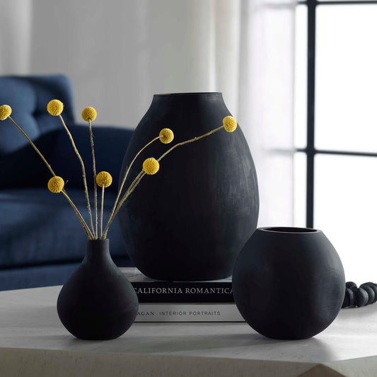 Uttermost Hearth Matte Black Vases Set/3