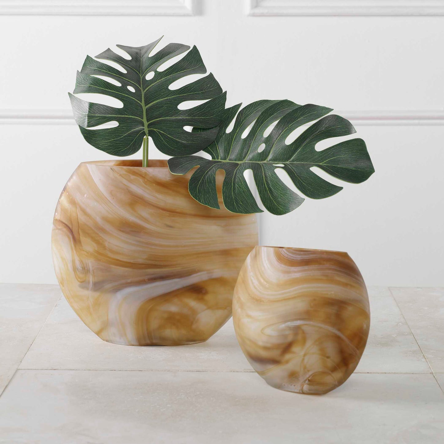 Uttermost Fusion Swirled Caramel & Ivory Vases Set/2