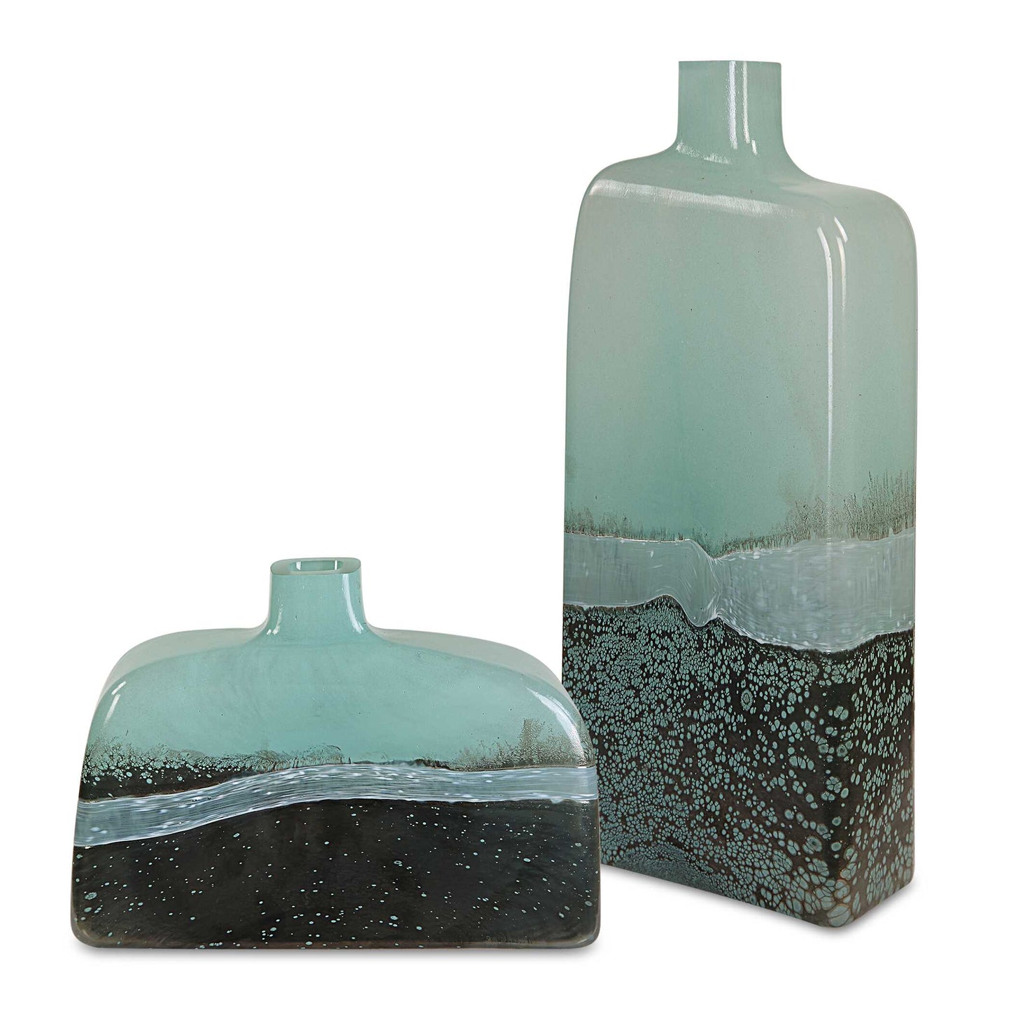 Uttermost Fuze Aqua & Bronze Vases Set Of 2