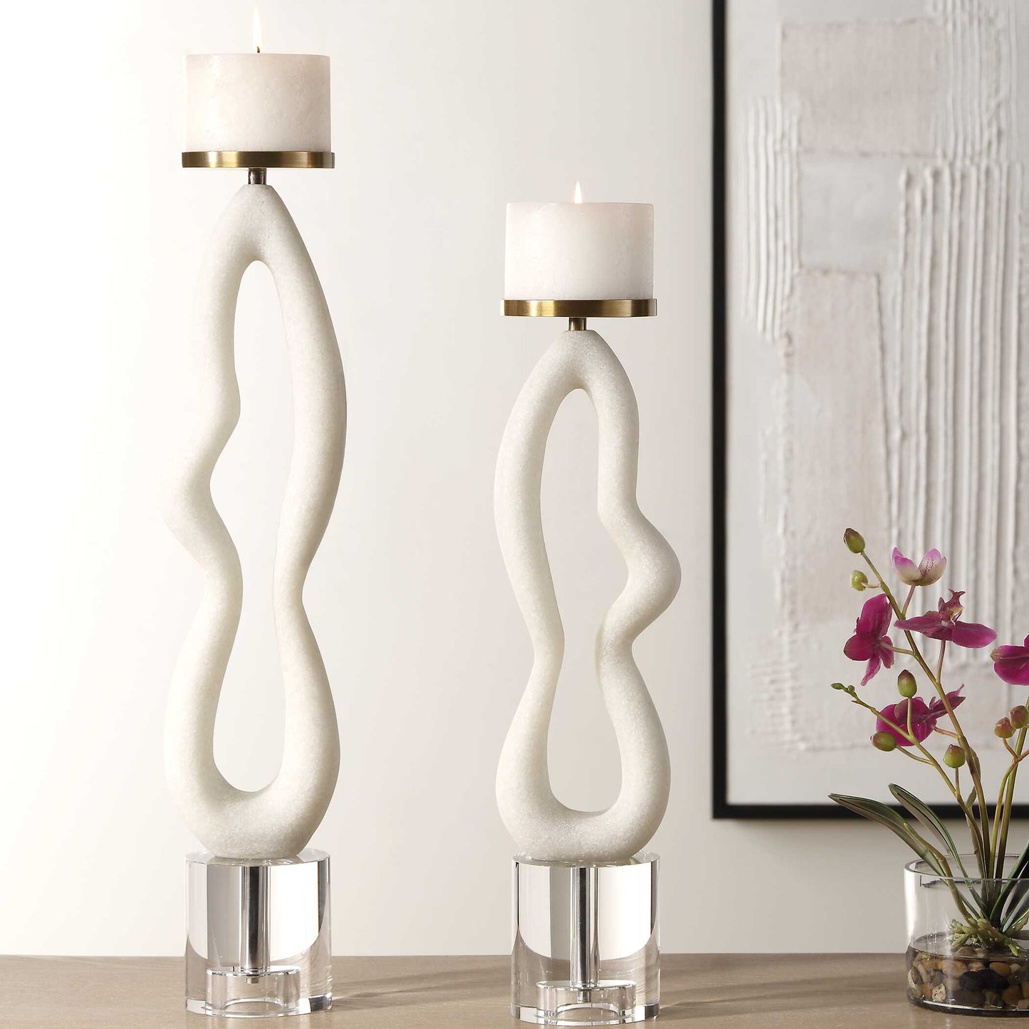 Uttermost Feamelo Ivory Stone Candleholders Set/2