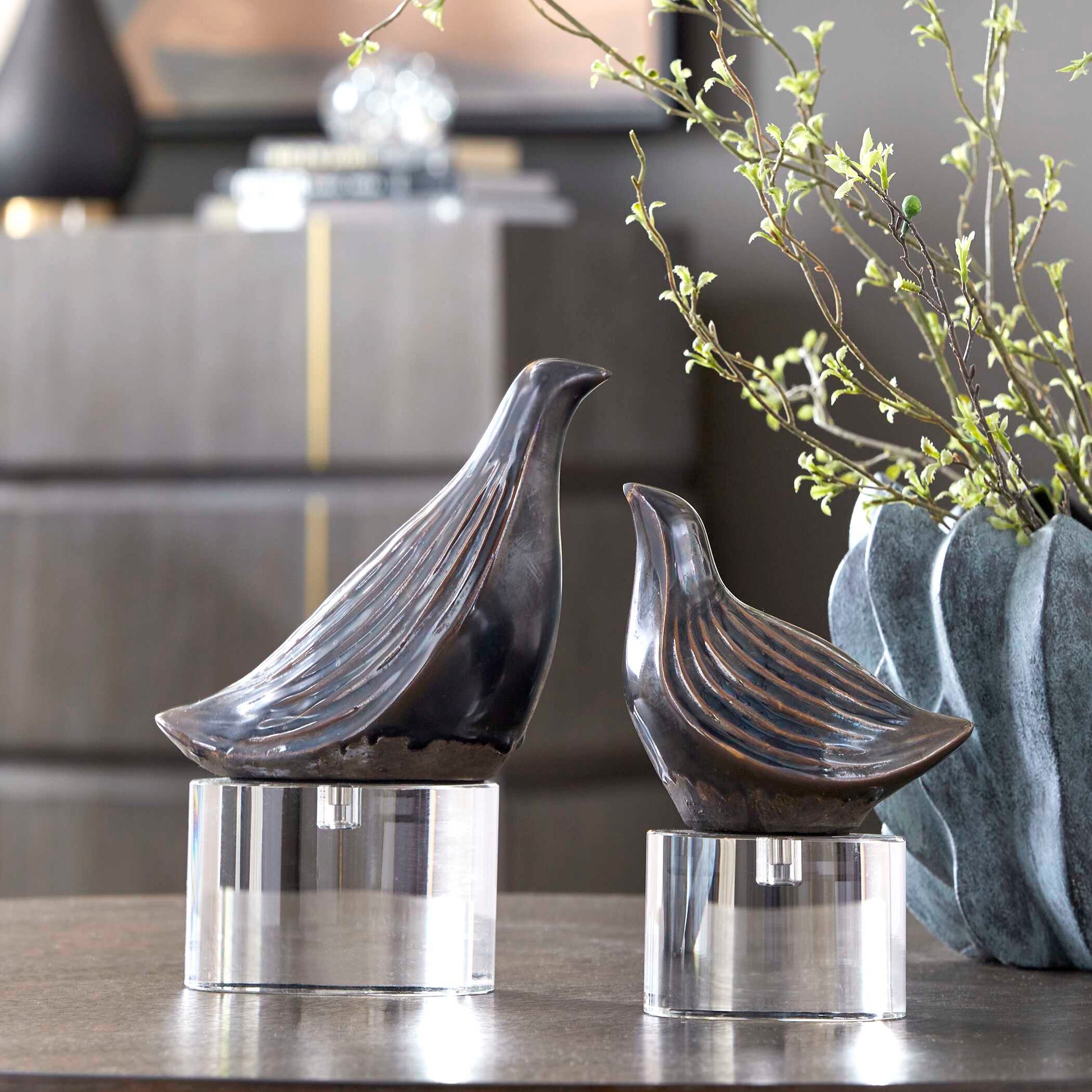Uttermost Nesting Bird Gray Sculptures Set/2