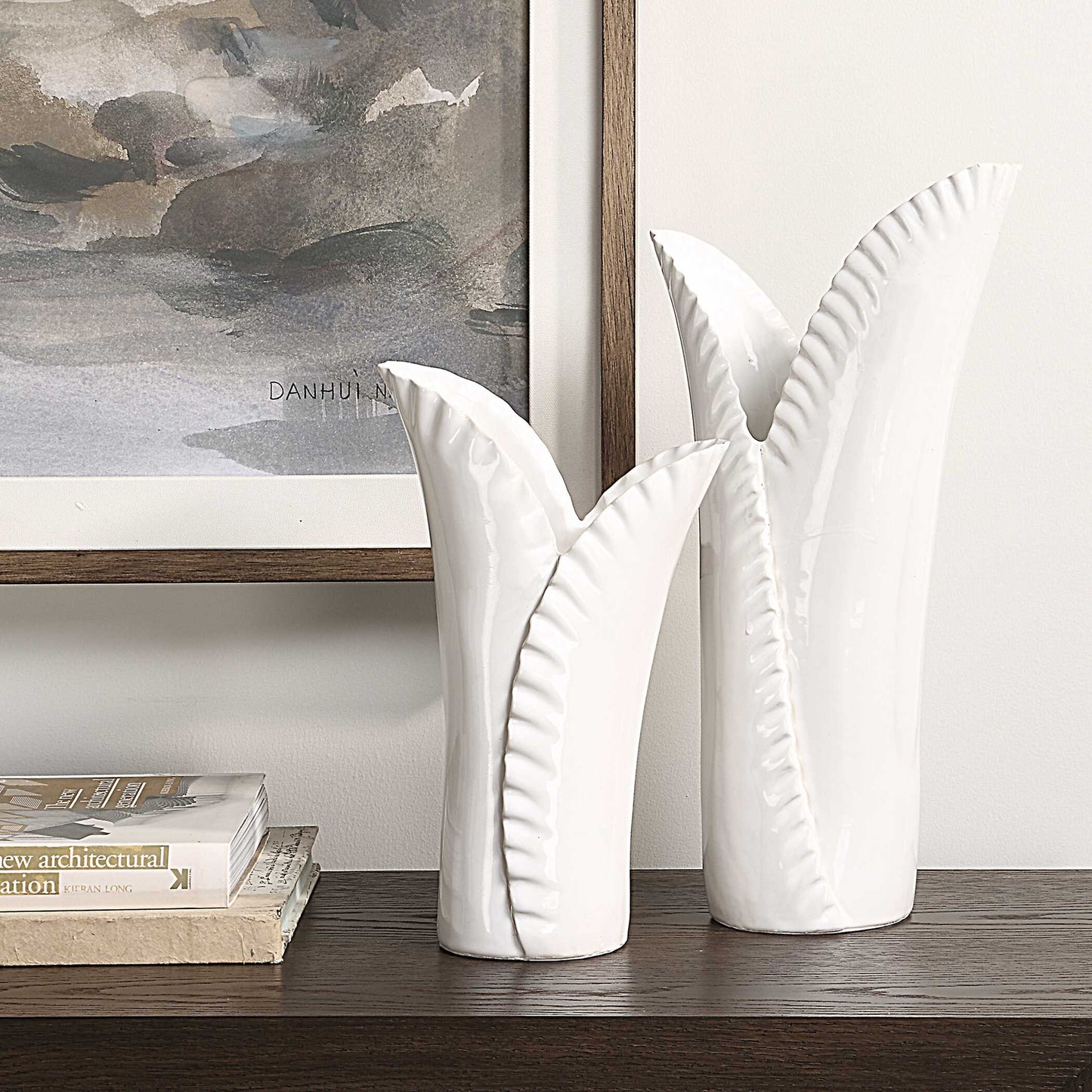 Uttermost Leafscape White Vases Set/2