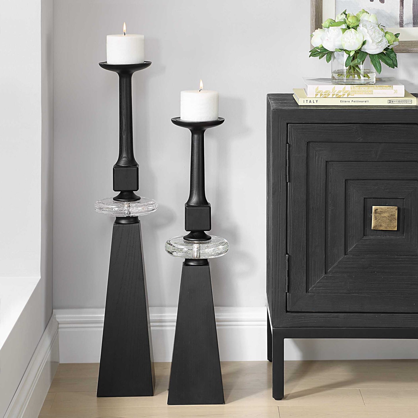 Uttermost Ebon Glow Floor Candleholders Set/2