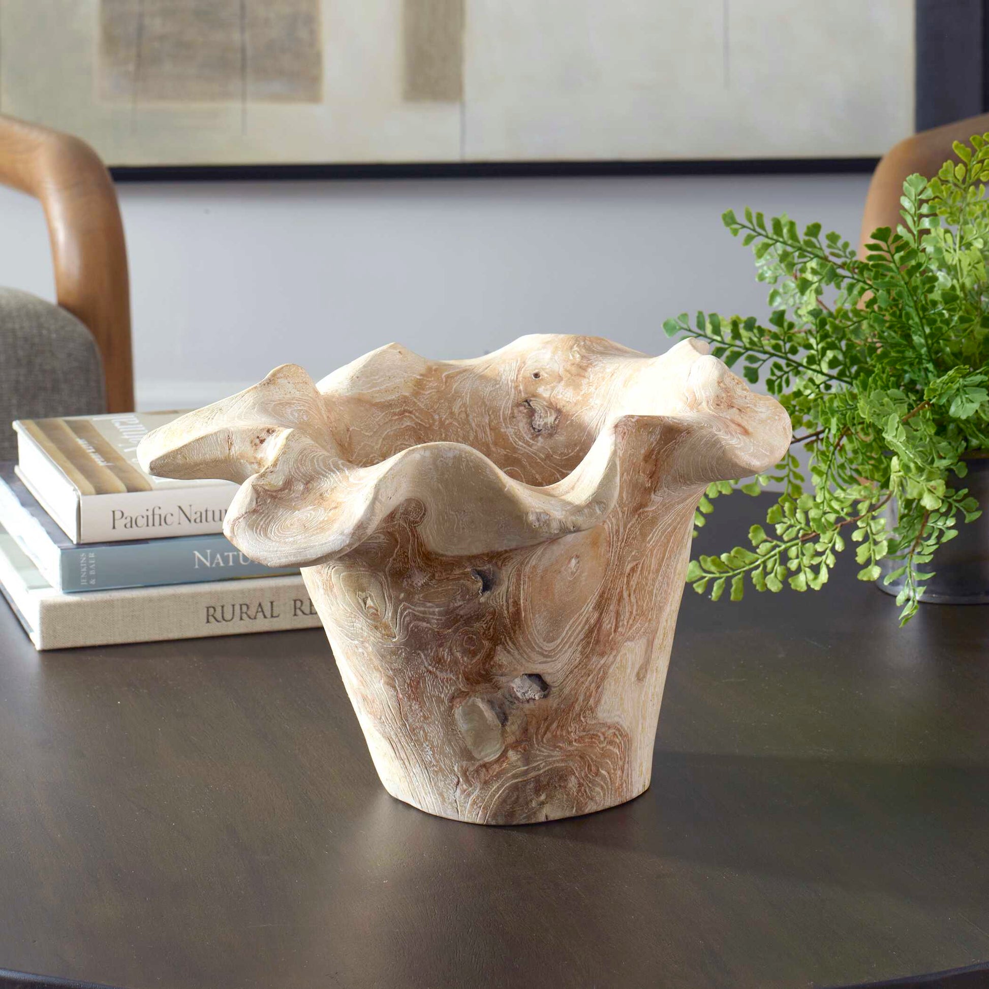 Uttermost Teak Flow White Wash Outdoor Bowl