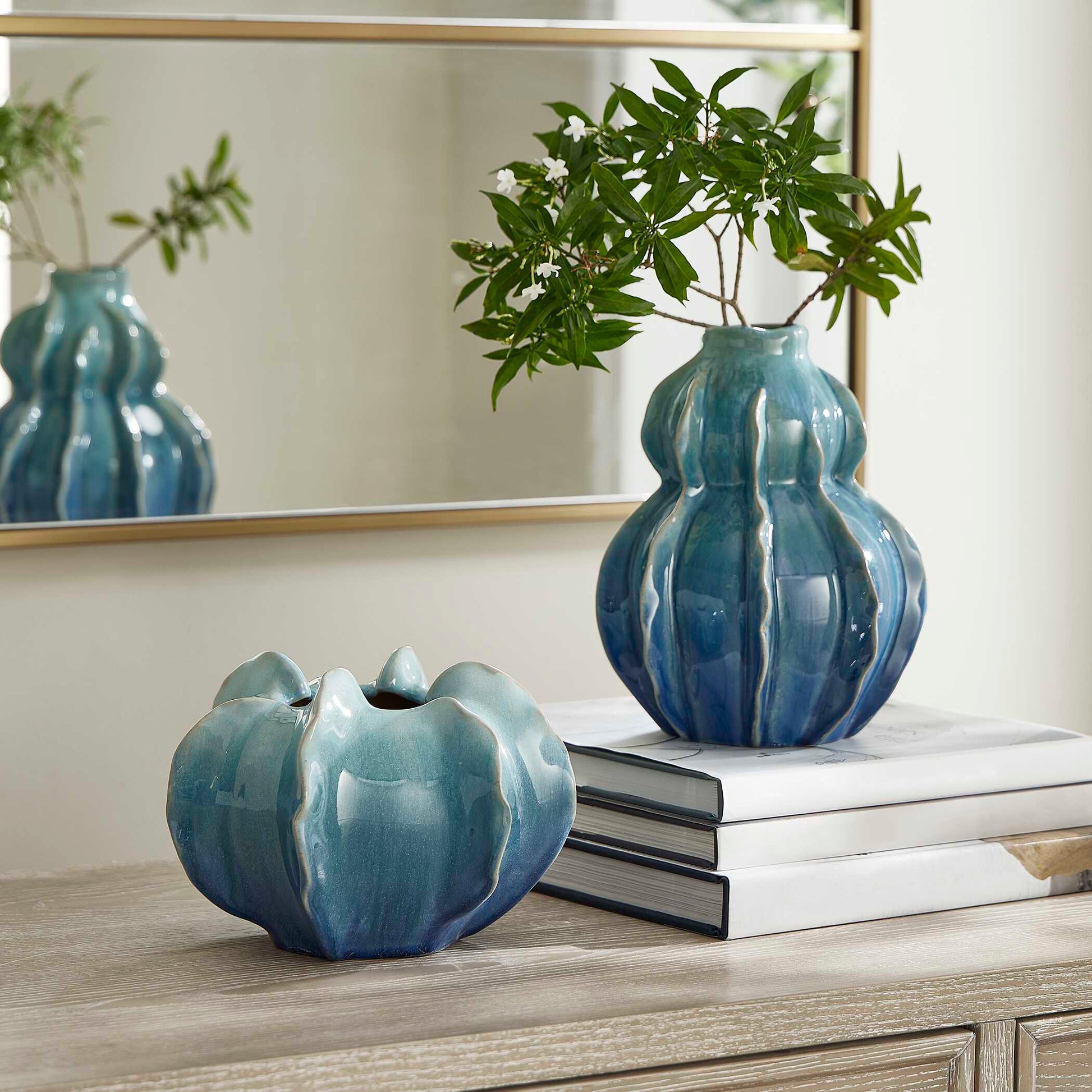 Uttermost Ocean Wave Outdoor Glazed Vases Set/2